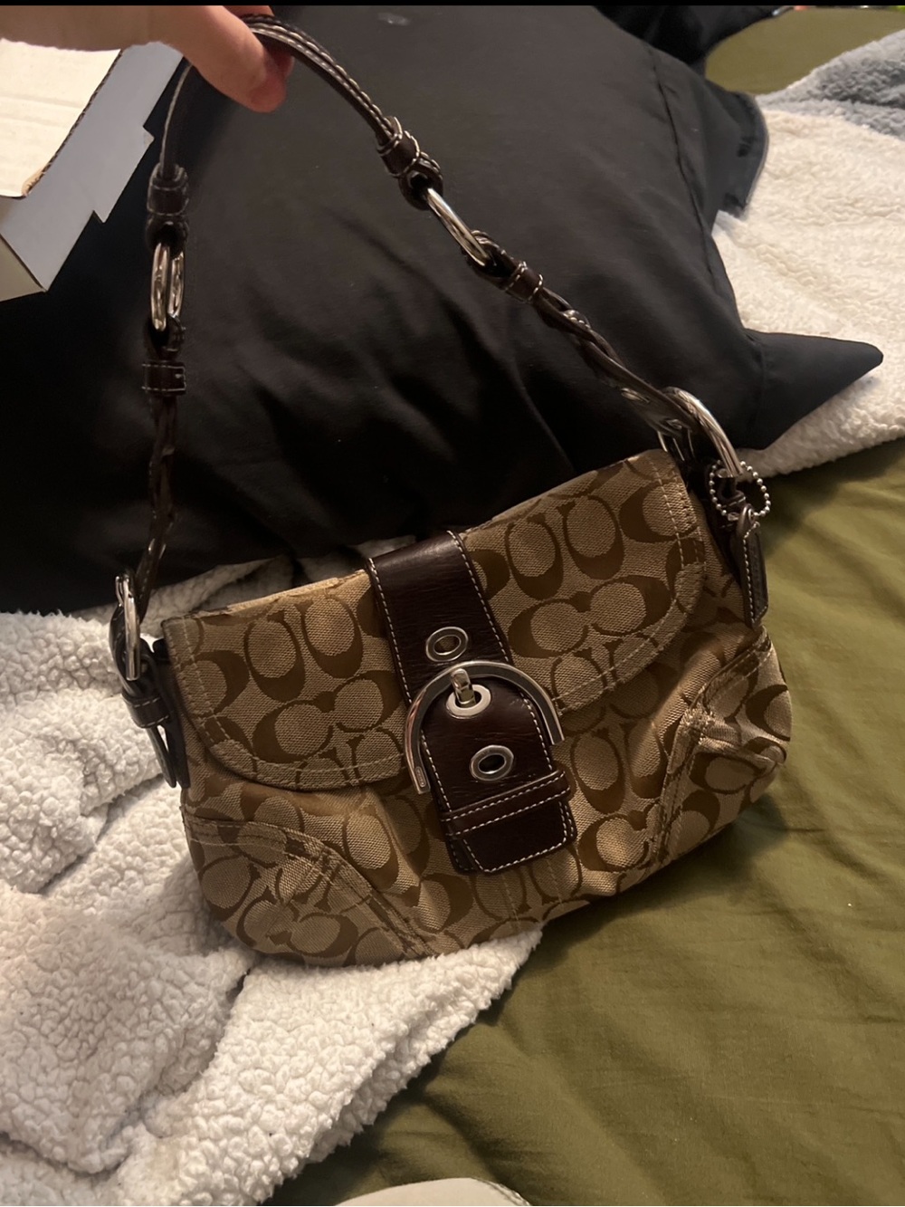 Coach Signature Canvas Shoulder Bag in Khaki/Brown